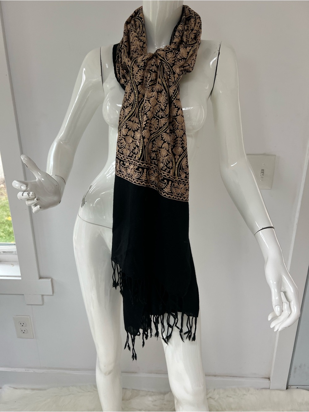 Pashmina Embroidery Floral Woven Big Scarf Wrap